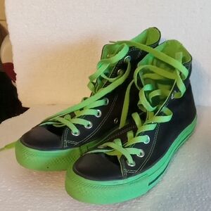 Men's Or Women's All Star High Top Sneakers Good Condition Black And Neon Green